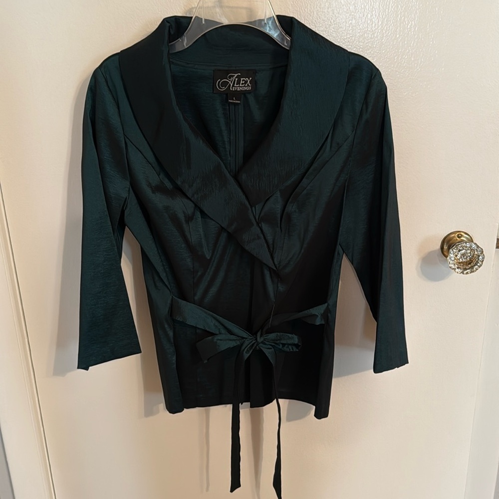 Alex Evenings dark green faux wrap blouse, sz Lrg